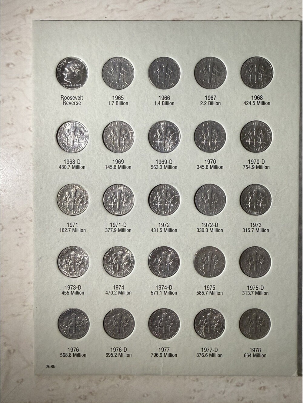 1963-2003 Roosevelt Dime Set 75 Coins P D Complete H.E. Harris Album Collection